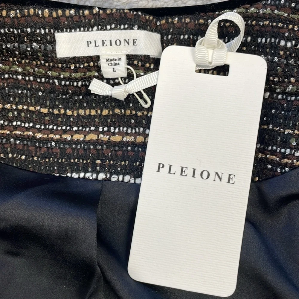 NWT Pleione Tweed Embellished Bellatrix Open Front Blazer Jacket Sz L